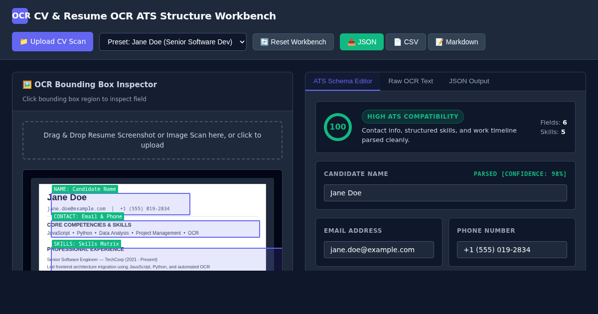 CV & Resume OCR ATS Structure Workbench preview