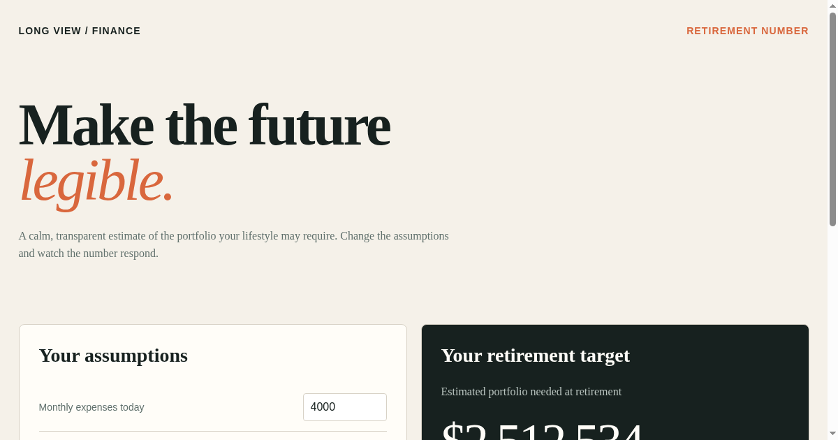 Retirement Number Calculator preview