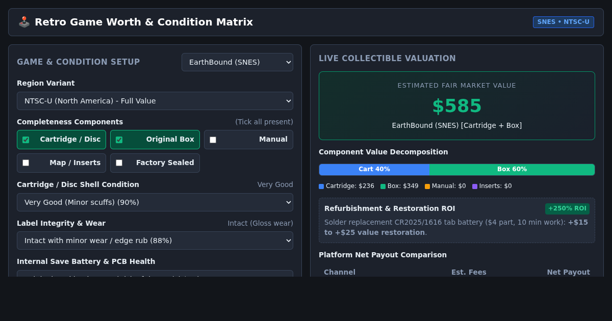 Retro Game Worth & Condition Valuation Matrix preview