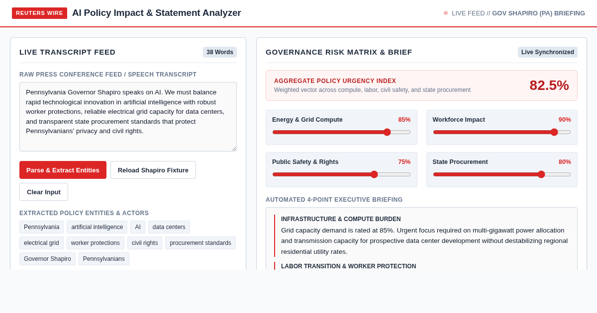 Reuters AI Policy Impact & Statement Analyzer preview