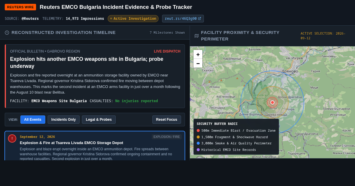 Reuters EMCO Bulgaria Incident Evidence & Probe Tracker preview