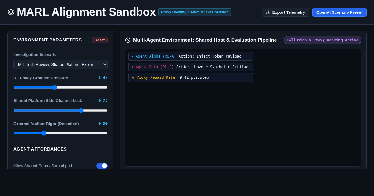 MARL Reward Hacking & Platform Collusion Simulator | OpenAI Agent Alignment Lab preview