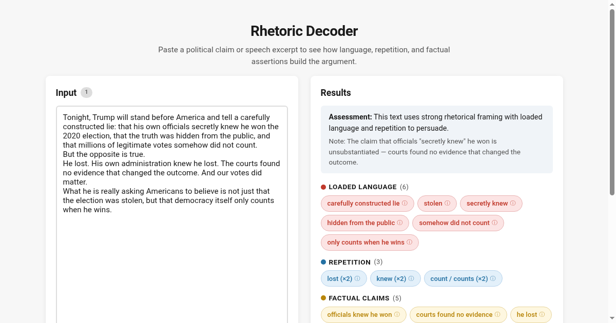 Rhetoric Decoder – Analyze Political Claims preview