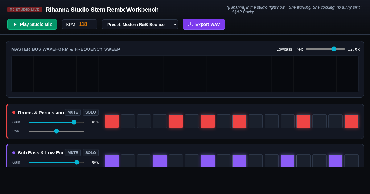 Rihanna Studio Stem Remix Workbench & Audio Sequencer preview