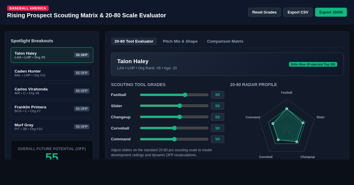 Rising Prospect Scouting Matrix & 20-80 Scale Evaluator preview