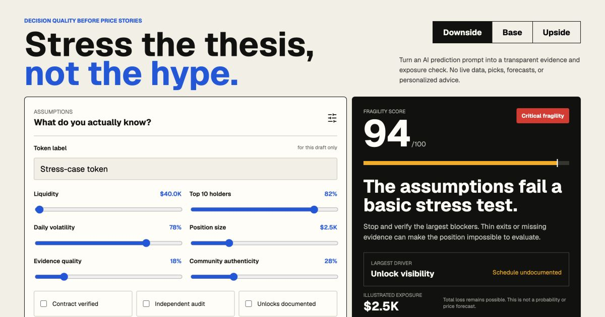 Thesis Stress Lab | Risk-first memecoin scenarios preview
