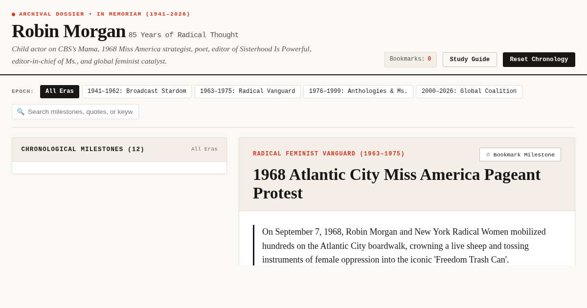 Robin Morgan (1941–2026) | Archival Dossier & Chronological Explorer preview