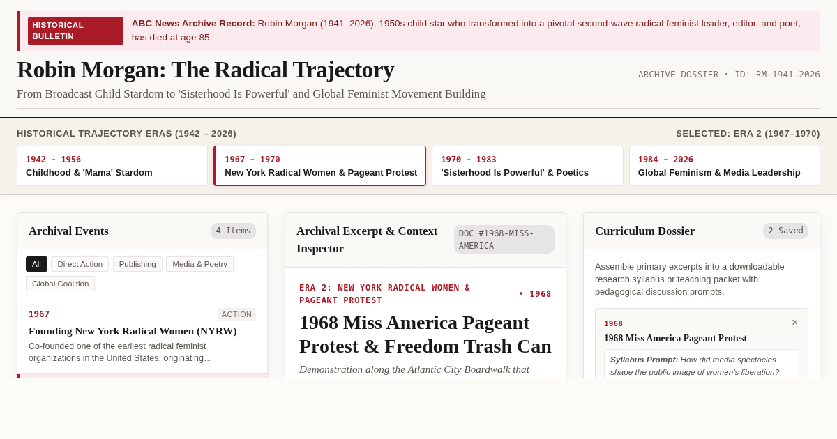 Robin Morgan: The Radical Trajectory | Interactive Legacy Archive preview
