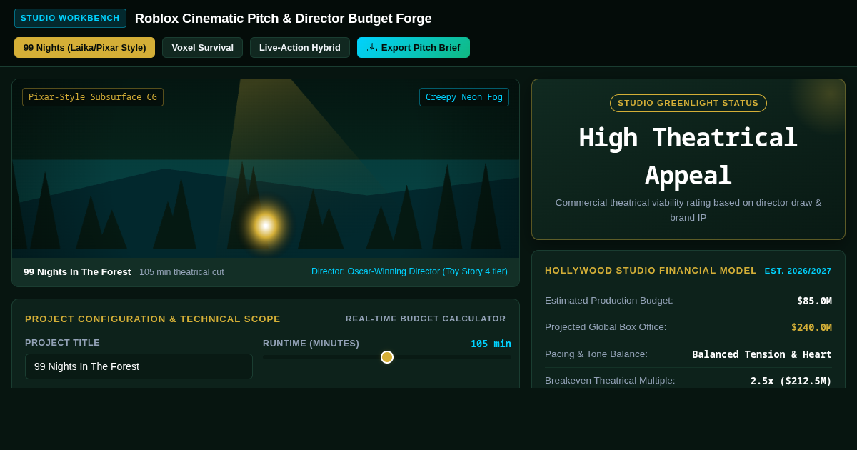 Roblox Cinematic Pitch & Director Budget Forge | 99 Nights In The Forest preview