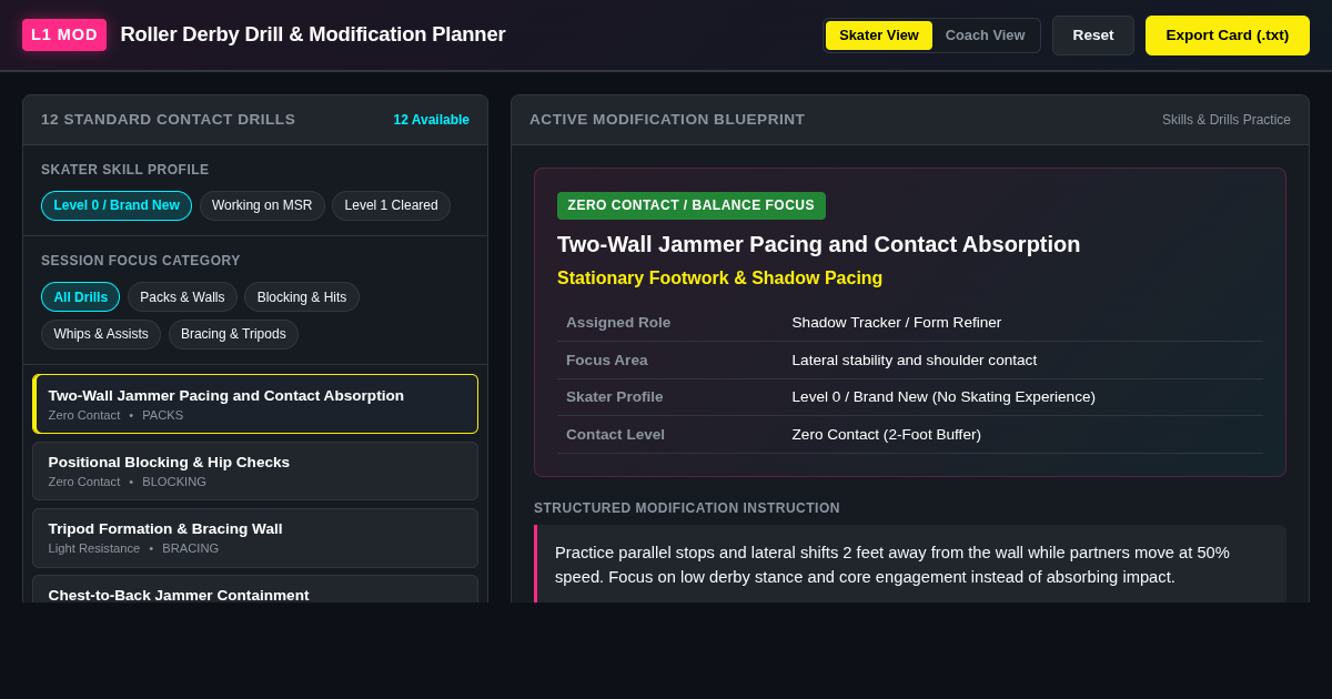 Roller Derby Level 1 Drill & Modification Planner preview