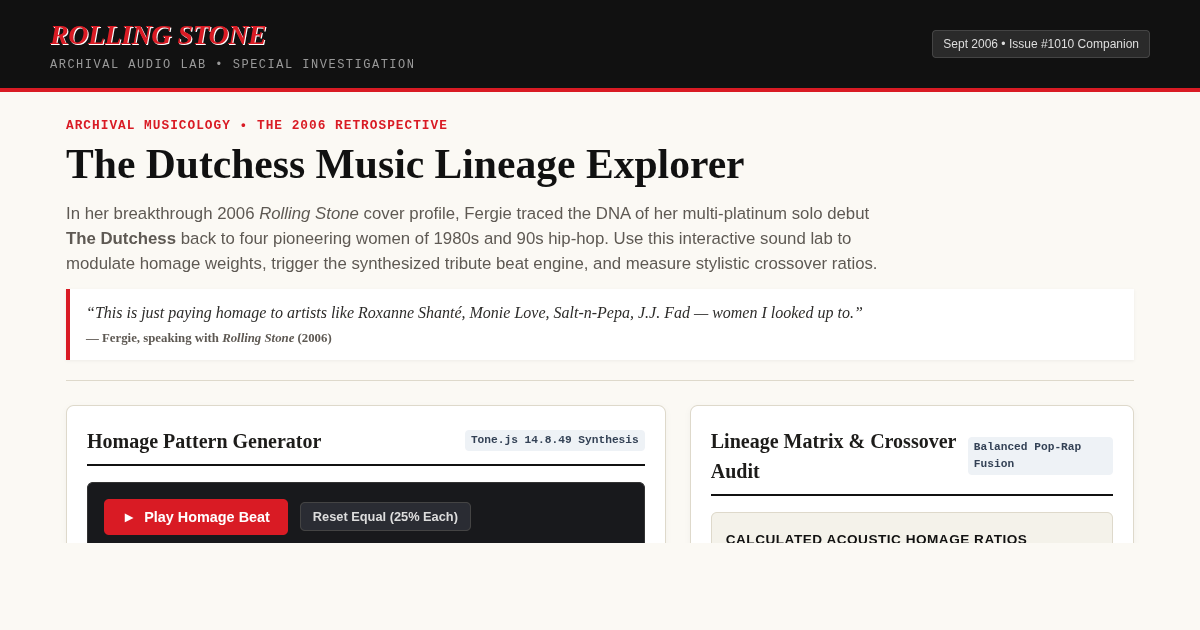Rolling Stone 2006 The Dutchess Music Lineage Explorer preview