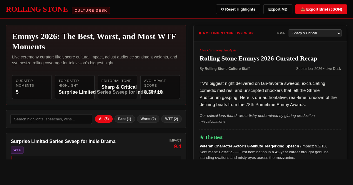 Rolling Stone Emmys 2026 Moment Analyzer & Recap Builder preview