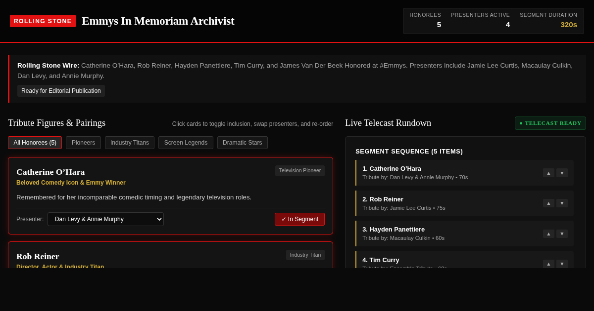 Rolling Stone Emmys In Memoriam Tribute Timeline & Archivist preview