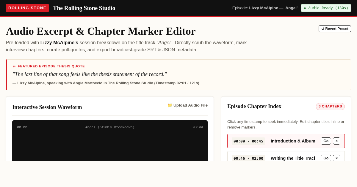 The Rolling Stone Studio Audio Excerpt & Transcript Chapter Editor preview