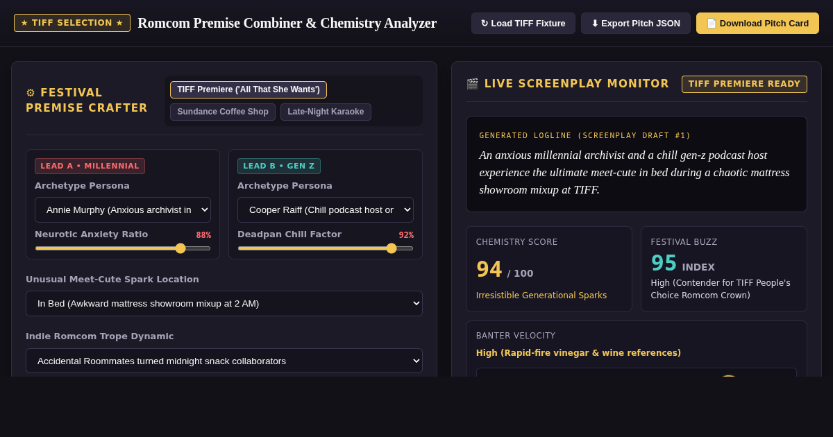 Romcom Premise Combiner & Chemistry Analyzer preview