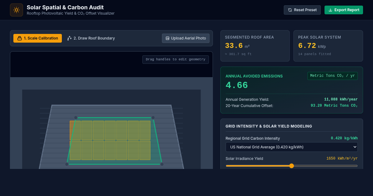 Solar Roof Spatial Measurement & Carbon Offset Visualizer preview