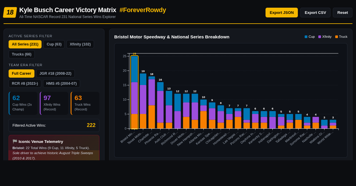 Kyle Busch #ForeverRowdy NASCAR Career Win Matrix & Record Explorer preview