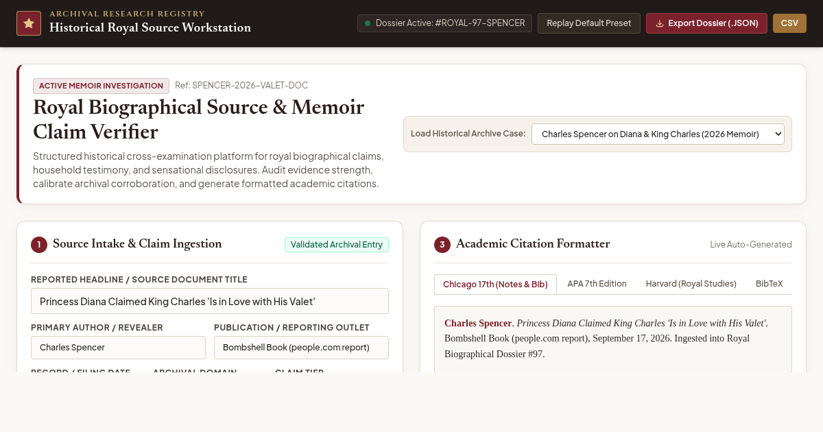 Historical Royal Source & Excerpt Archival Workstation preview