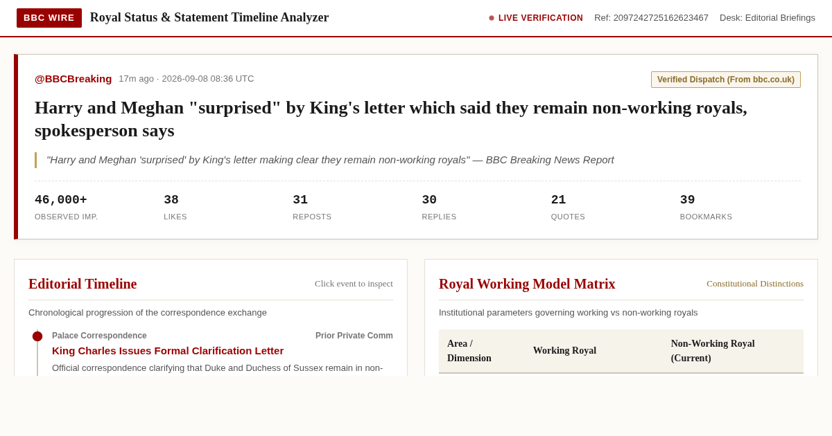 Royal Status & Statement Timeline Analyzer | BBC Breaking Dispatch preview