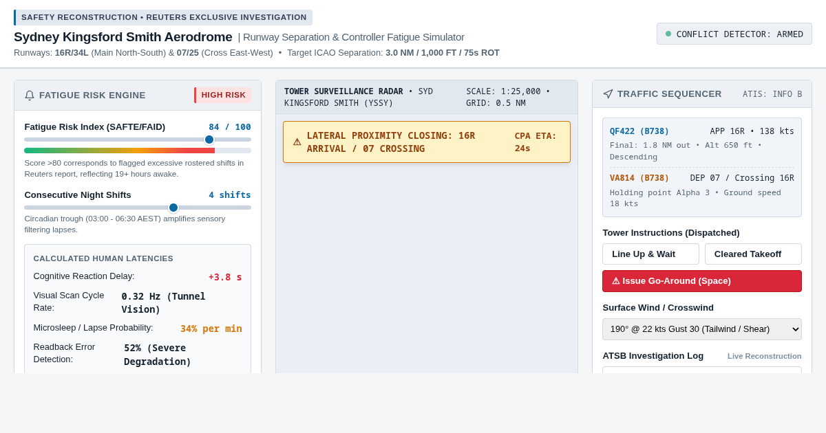 Sydney Runway Separation & ATC Fatigue Risk Simulator | ATSB Case Study preview