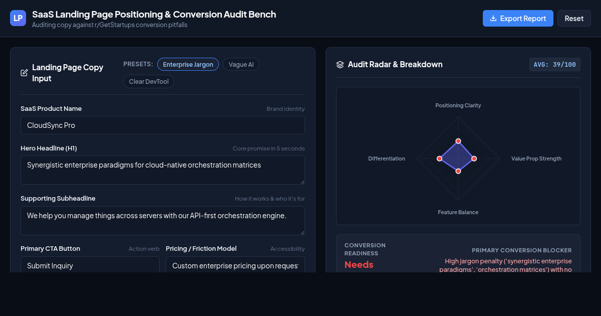 SaaS Landing Page Positioning & Conversion Audit Bench preview