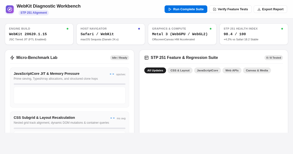 Safari Technology Preview 251 Diagnostic Workbench preview