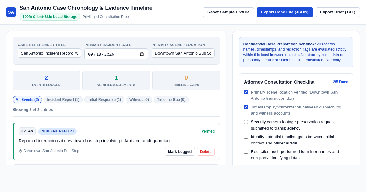 San Antonio Case Chronology & Evidence Timeline Builder preview