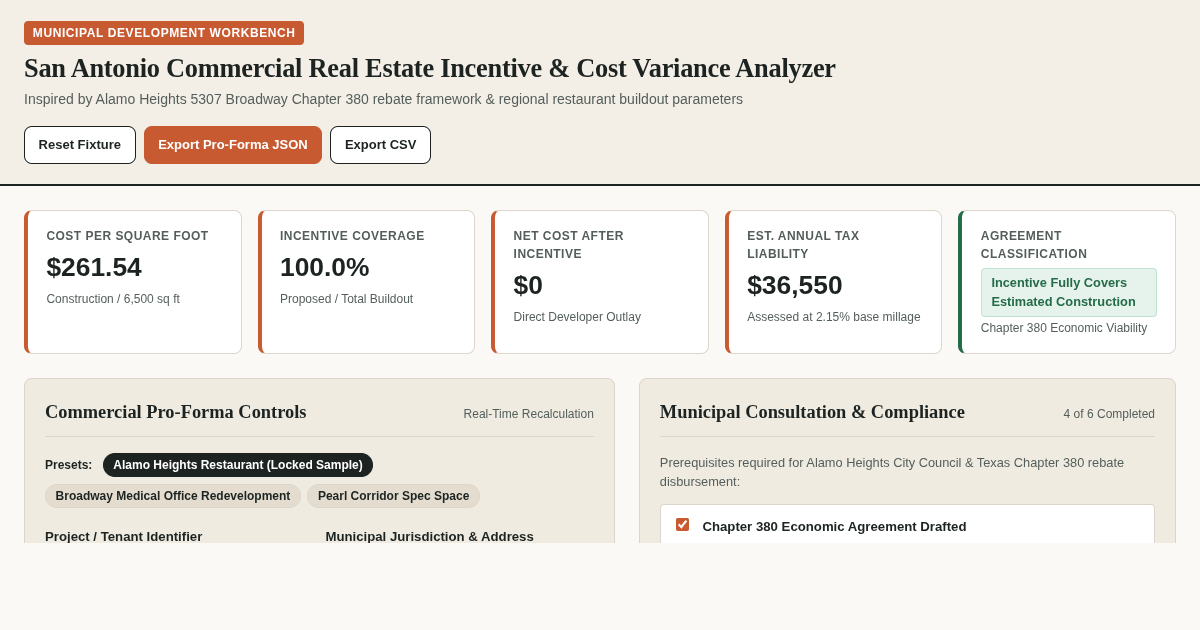 San Antonio Commercial Real Estate Incentive & Cost Variance Analyzer preview