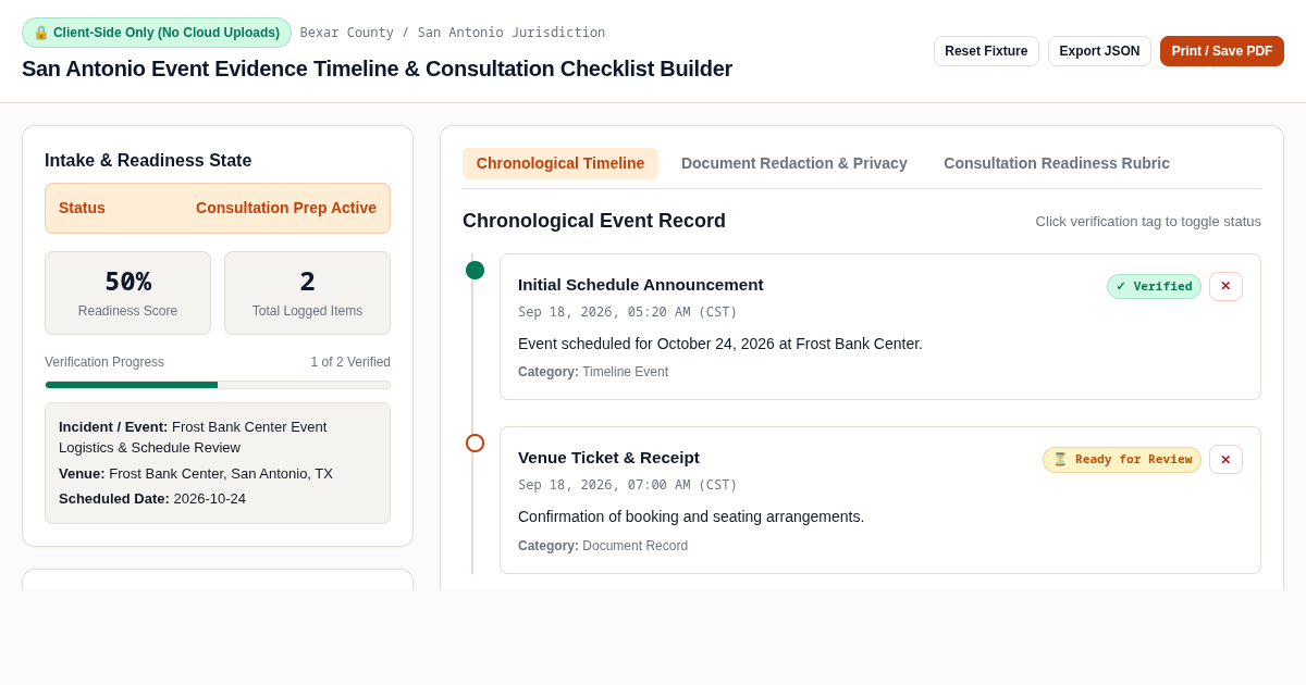 San Antonio Event Evidence Timeline & Consultation Checklist Builder preview