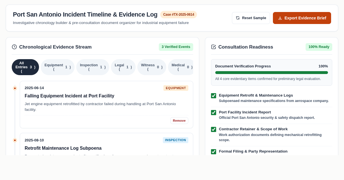 San Antonio Incident Evidence & Consultation Timeline Builder preview