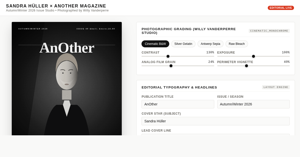 Sandra Hüller Magazine Cover Studio & Editorial Archive preview