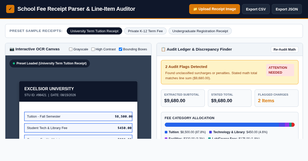 School Fee Receipt Parser & Line-Item Auditor preview