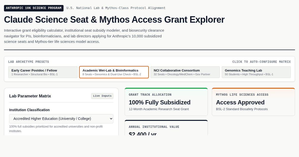 Claude Science Seat & Mythos Access Grant Explorer preview