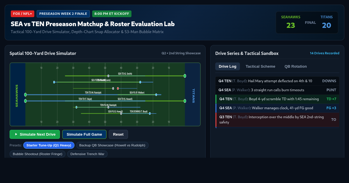 SEA vs TEN Preseason Matchup & Roster Evaluation Lab preview