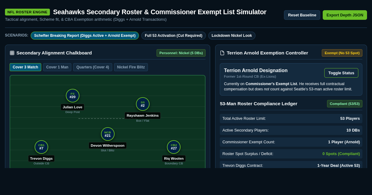Seahawks Secondary Roster & Commissioner Exempt List Simulator preview