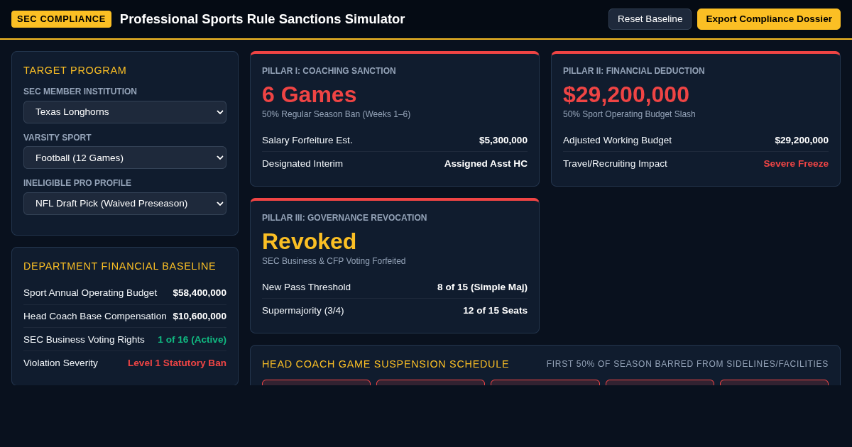 SEC Professional Sports Rule Sanctions & Compliance Simulator preview