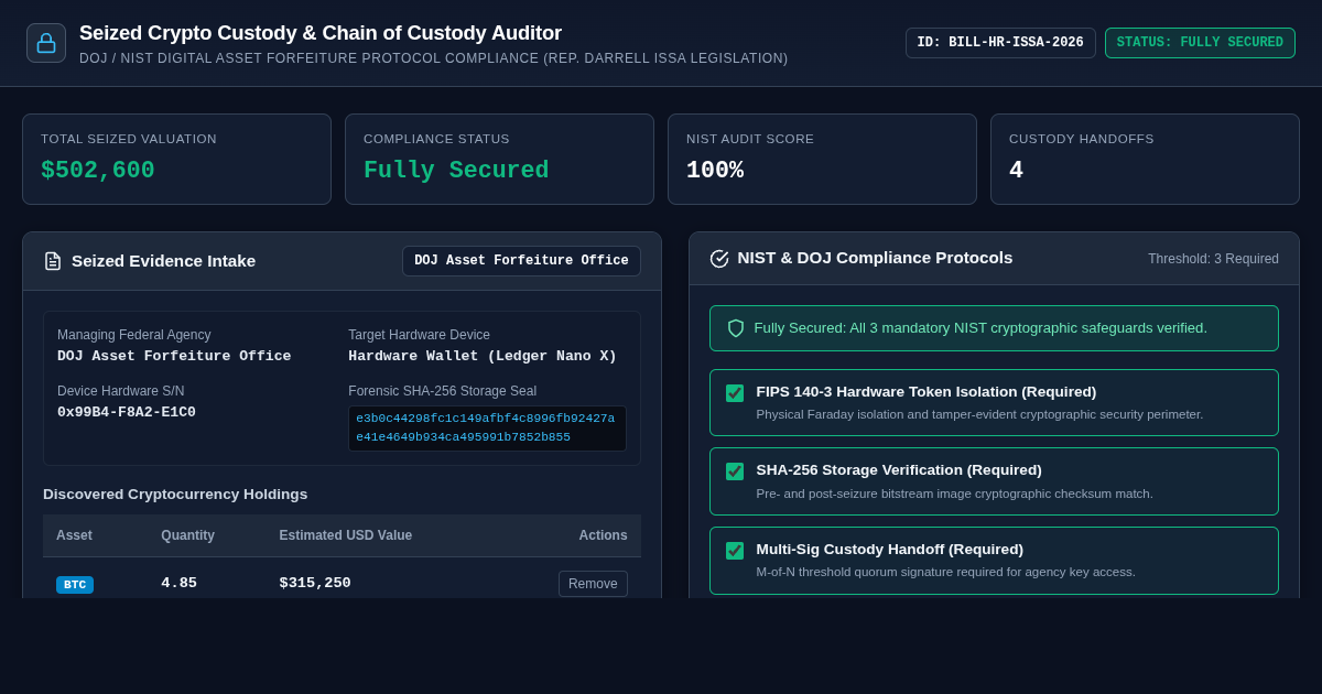 Seized Crypto Custody and Chain of Custody Auditor preview
