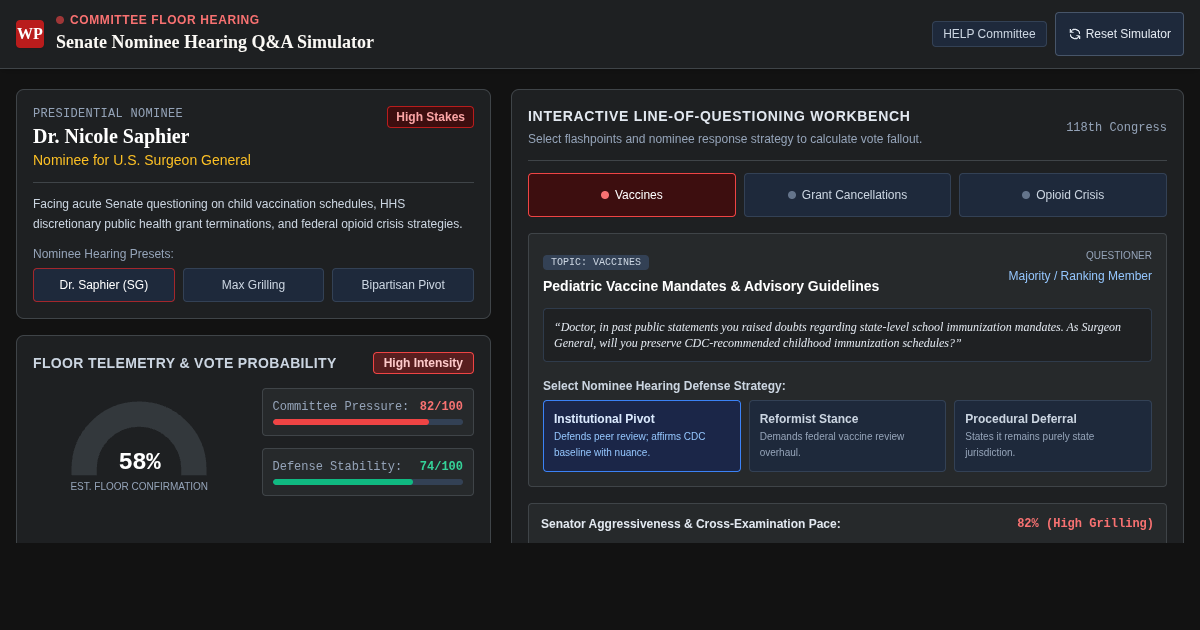 Senate Nominee Hearing Q&A Simulator | Nicole Saphier Hearing Analysis preview