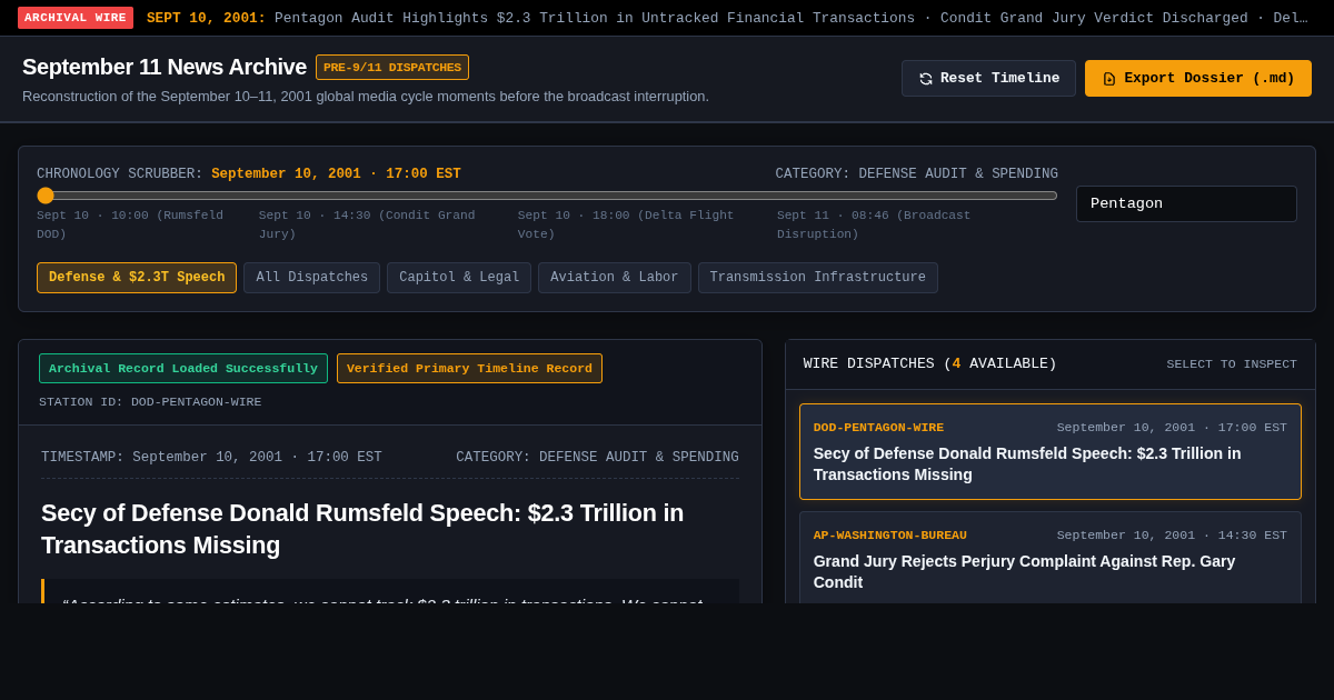 September 11 News Archive & Pre-9/11 Dispatch Explorer preview