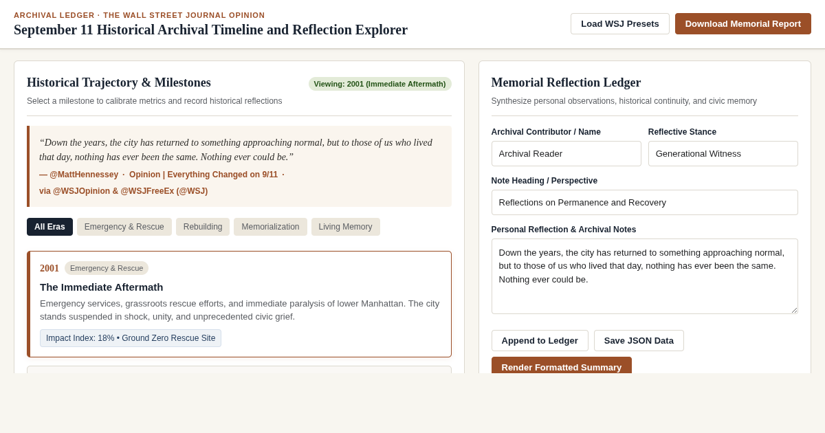 September 11 Historical Archival Timeline and Reflection Explorer preview