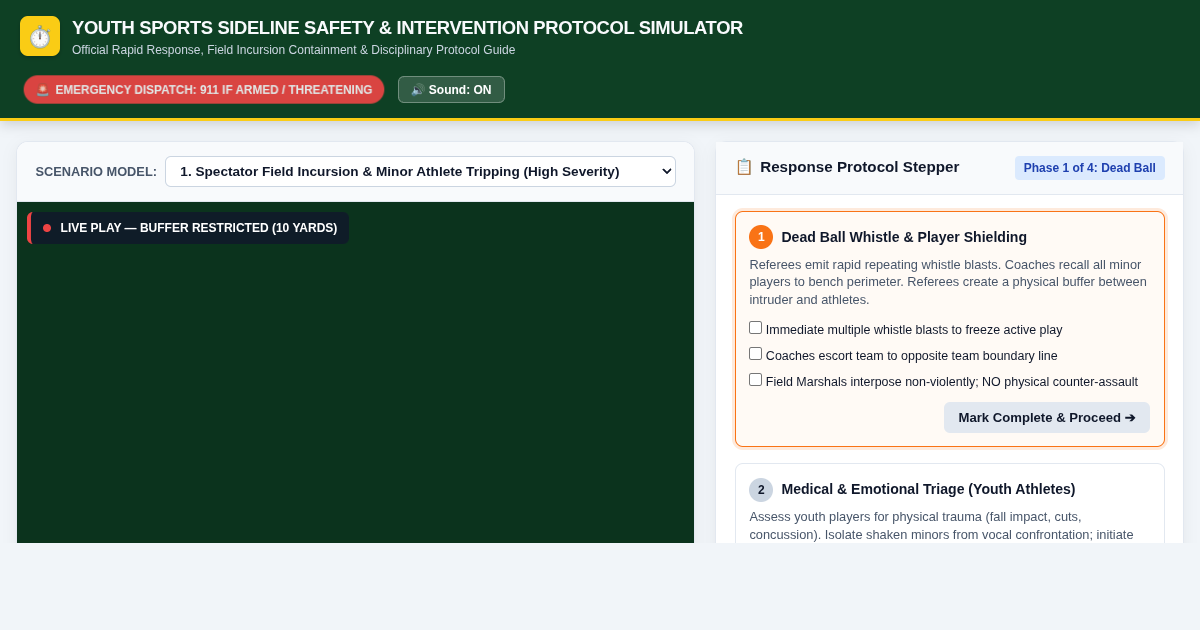 Youth Sports Sideline Safety & Intervention Protocol Simulator preview