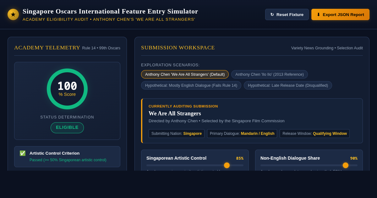 Singapore Oscars International Feature Entry Simulator & Timeline Explorer preview