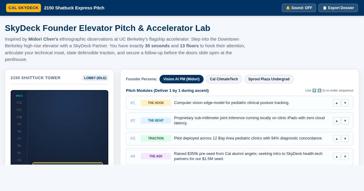 SkyDeck Founder Elevator Pitch & Accelerator Lab preview