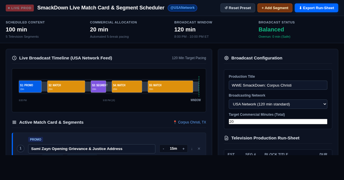SmackDown Live Match Card & Segment Scheduler | TV Broadcast Planner preview