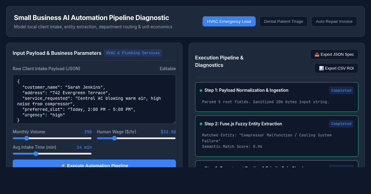 Small Business AI Automation Pipeline Diagnostic & Workflow Simulator preview