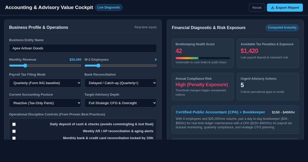 Small Business Accounting & Advisory Value Simulator preview