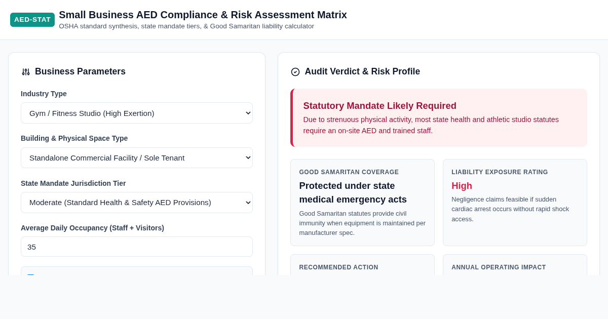 Small Business AED Compliance & Risk Assessment Matrix preview