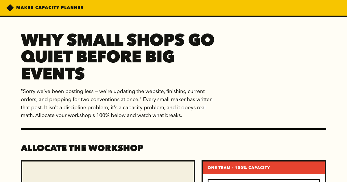 Maker Capacity Planner: Orders, Events, Marketing preview