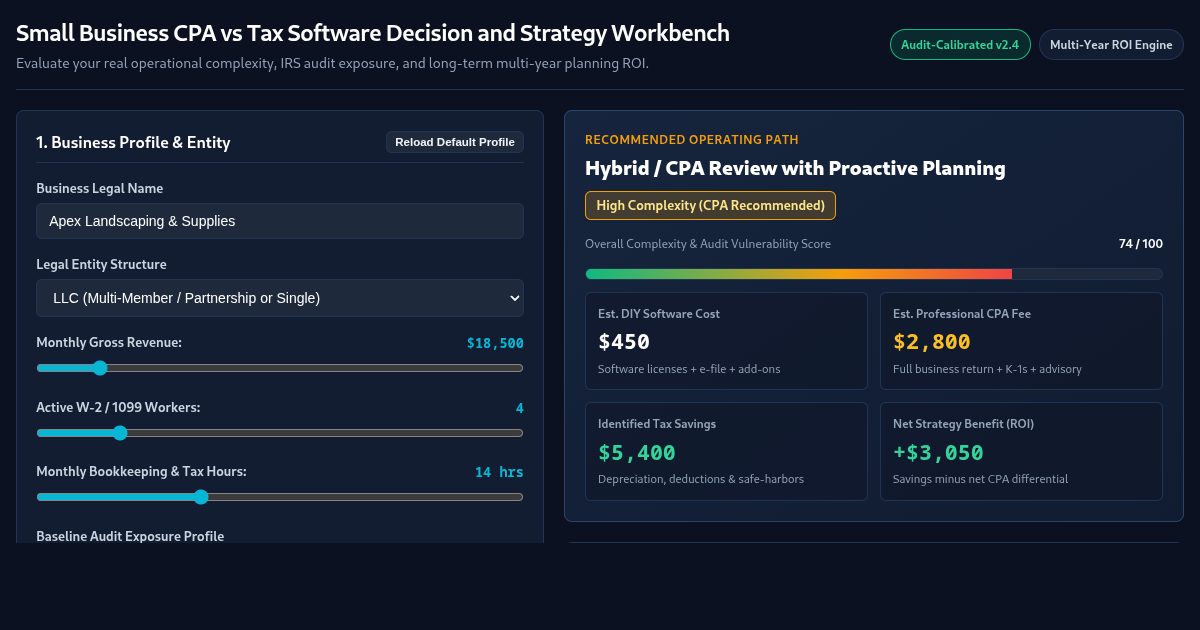 Small Business CPA vs Tax Software Decision and Strategy Workbench preview