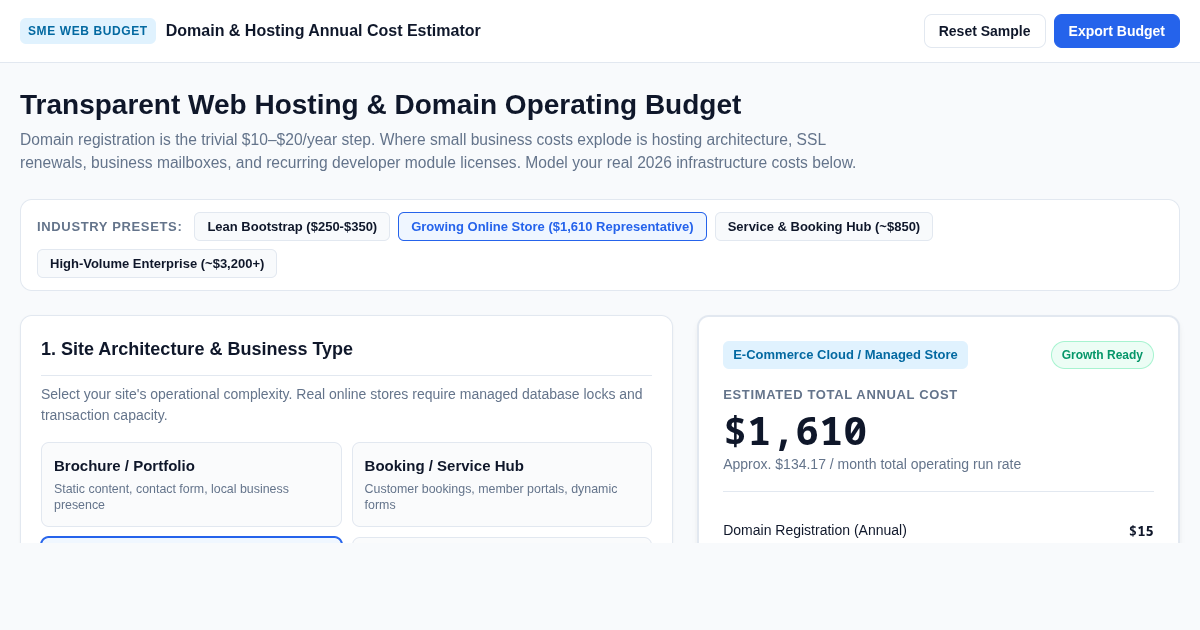Small Business Web Hosting & Domain Cost Estimator (2026) preview